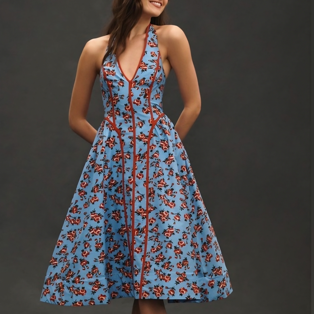 ANTHROPOLOGIE Halter V Neck Midi Flare

Halte